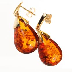14 carat gold and cognac amber earrings